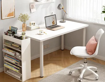 Stalo, miegamojo, mergina minimalistinio ins stiliaus, baltos spalvos kompiuterio stalas, biuro ir studijų stalas