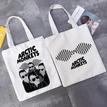 Arctic Monkeys Garso Bangos Roko Grupę Moterų Pirkinių Krepšys Drobės Shopper Mados Didelės Talpos Rankinėje Pečių Maišą Nešti Paplūdimio Krepšys
