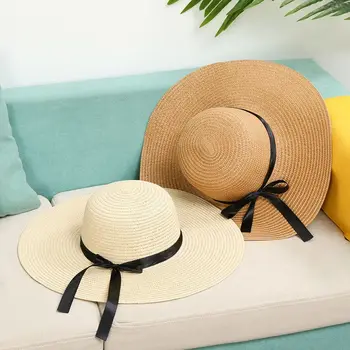 Moterų Šiaudų Saulės Skrybėlę Platus Kraštų Butas Paplūdimio Skrybėlę Vasarą Apsaugos nuo Saulės Kaubojaus Stiliaus Skrybėlę susukti Packable Panamos Skrybėlės