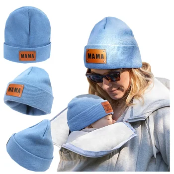 Nauja Rudens Žiemos Motina Vaikai Skrybėlę Naujagimiui Bžūp Moterų Vilnos Megztinis Skrybėlę Berniukų, Mergaičių Hip-hop Odos Etiketė Ponios Megzta kepurė