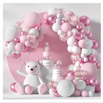 Rožinė ir balta latekso balionų, konfeti balionai mergina baby shower apdailos vestuvių, bernvakarių apdaila