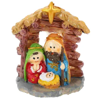Stalas Topper Stalo Gimimo Ornamentas, Knygų Lentynos, Mini Dekoro Rinkinys Valgomasis Ėdžiose Statulėlės Kalėdų Jėzus Gimė