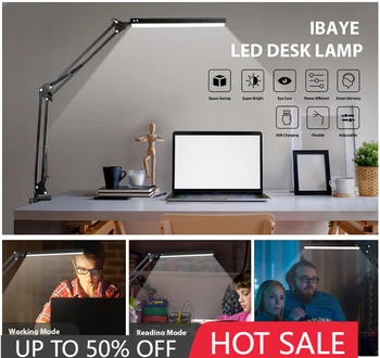 USB LED Stalo Lempa 10W Akių-Rūpestinga Metalo Sūpynės Rankos Stalo Lempa su Apkaba, skaitymo apšvietimas naktį šviesos Architektas Home Office