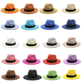 Šiaudų skrybėlę nuo saulės skrybėlę platus kraštų panama plokščių kraštų skrybėlę fedora paplūdimys 20-spalva saulės kepurės didmeninė ir mažmeninė 2021 m. vasarą ponios skrybėlę
