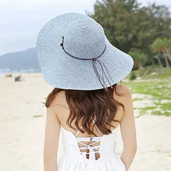 Moterų Paplūdimio Skrybėlę Spalvinga Akmens Dekoras Anti-UV Šiaudų Skrybėlę, Sulankstomas Apvalus Kupolas Lady Skrybėlę Kvėpuojantis Didelis Kraštų Floppy Moterims Saulės Skrybėlę