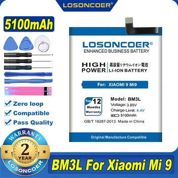 100% Originalus LOSONCOER 5100mAh BM3L Pakeitimo Telefono Baterija Xiaomi 9 MI9 M9 MI 9 Išmaniųjų Telefonų sandėlyje