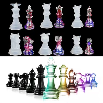 6pcs Tarptautinės Šachmatų Kristalų Epoksidinės Liejimo Pelėsių Rinkinys 