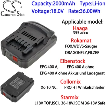 Cameron Kinijos Ličio Baterija Elektriniai Įrankiai 2000mAh 18.0 V Collomix,X010NC,PROHT Winkelschleifer