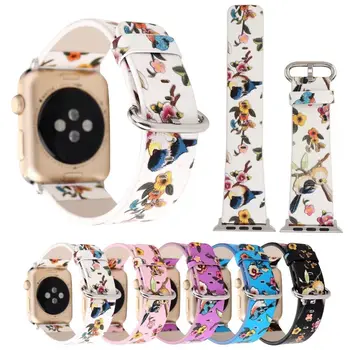 Gėlių, Paukščių, Kinų Tapyba Odos Watchband Apple Žiūrėti Series 5 4 3 2 1 Dirželis Apyrankė iWatch Juostos 42/44mm 38/40mm