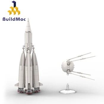 BuildMoc R-7 M1-1PS Ir Sputniked 1 1957 M., Kosmoso Raketų Blokai Idėja Vehilce Erdvėlaivių Plytų Žaislai Vaikams Dovanos