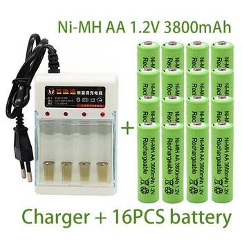 Naujas AA, 1.2 V 3800mAh baterijos Ni-MH baterija Žaislų Nuotolinio valdymo Įkraunamas Baterijas AA 1.2 V baterija+Kroviklis