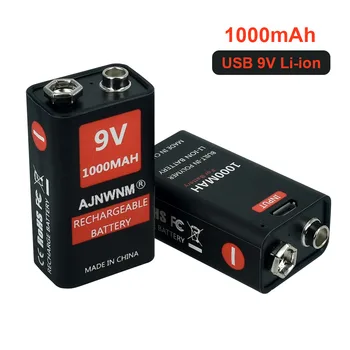 9V 1000mAh li-ion Įkraunama baterija, Micro USB Baterijas 6F22 9v ličio už Multimetras Mikrofonas Žaislas Metalo Detektorių, KTV naudoti