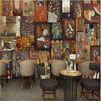 wellyu Europa ir Jungtinės amerikos valstijos nostalgiškas aliejaus tapybai baras kavos parduotuvė fone užsakymą didelė freska tapetai