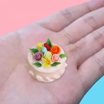 Aiškios Tekstūros 1 Set Išskirtinį Spalvinga Gėlių Mini Tortas Modelis Kolekcionuojamų Lėlių Tortas Sudužtų-įrodymas, Doll House Priedų