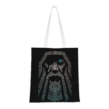 Custom Odin Viking Valhalla Drobės Pirkinių Krepšys Moterims Patvarus Bakalėjos Skandinavų Mitologijos Dievo Shopper Totalizator Krepšiai