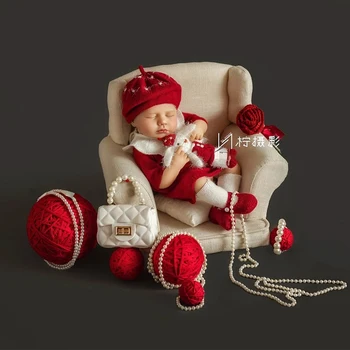 Baby Girl Dress Naujagimių Fotografijos Rekvizitai Megzti Vilnos Kalėdų Skrybėlę Apranga Kūdikių Photoshoot Drabužių Fotografia Priedai