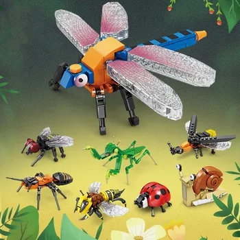 692PCS Vabzdžių Modelio Blokai Bičių Dragonfly Sraigė Ant Boružės Mažų Dalelių Vaikų Žaislas 