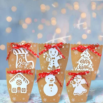24Pcs Kraft Maišeliai Christmast Medžio Kampas Sniego Gydyti Snaigės Maišelį Juostelės Vestuves Gimtadienio Naujųjų Metų Malonės Dovanų Dėžutėje