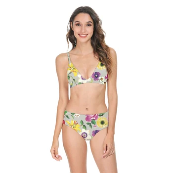 Gėlės Modelis, Bikini Nustatyti Push Up Diržas Maudymosi Kostiumėliai Paplūdimio Maudyklos Moterų Maudymosi Kostiumėlį