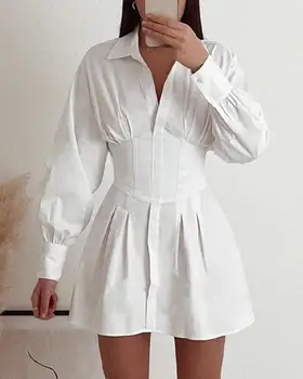 Ilgomis Rankovėmis Korsetas Marškinėliai Suknelė Moterims Mini Suknelės Aukšto Juosmens Tvarstis Y2k Suknelės Komplektus Pavasario Balta Vasaros 2023 Vestidos