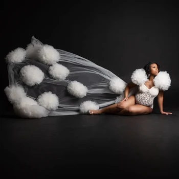 Naujas Dizaineris Matenrity Suknelės Raukiniai Kamuolys Skara Nėrinių Bodysuit Reljefiniai Peties Užsakymą Fotosesiją Nėštumo Suknelė