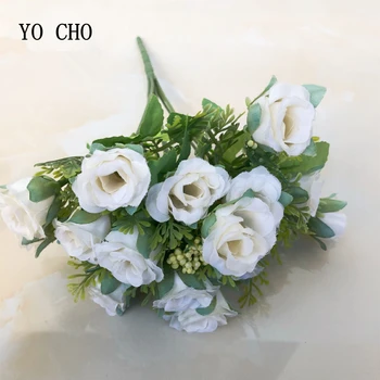 YO CHO 15heads Šilko Arbatos Rožės Gėlių Nuotakos Puokštė Kalėdų Namuose Vestuvių Naujųjų Metų Dekoracija Netikrą Augalai, Dirbtinės Gėlės