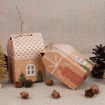 5vnt Kalėdų Namas Formos Kalėdų Dovanų Dėžutėje Kraft Popieriaus, Saldainių Maišelį Kraft Candy, Slapukus Dėžutės Naujųjų Metų 2022 Kalėdos Šalies Prekių