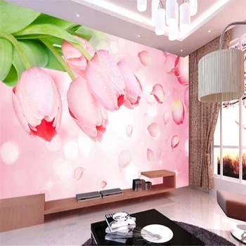 beibehang Užsakymą romantiškas, gražus, rožinės tulpės 3d tapetai nuotraukos freskos sofa fono sienos tapetai kambarį
